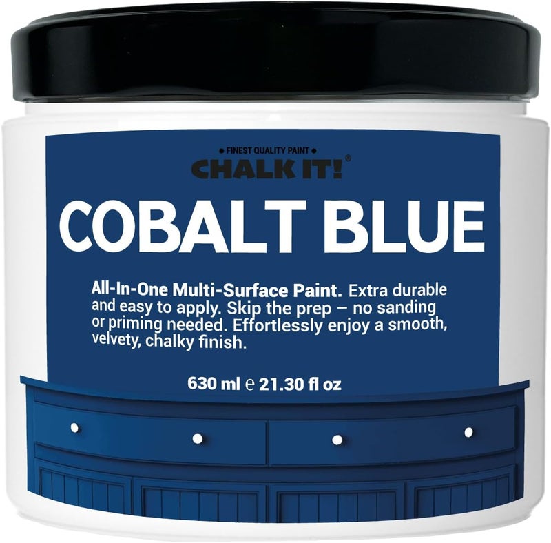 CHALK IT! ! All-in-One Multi-Surface Chalk Paint for Furniture & Cabinets - No Sanding, No Primer, Built-In Top Coat Water-Based, Low-Odor, Fast-Drying, Matte Finish (Cobalt Blue) - Image 1